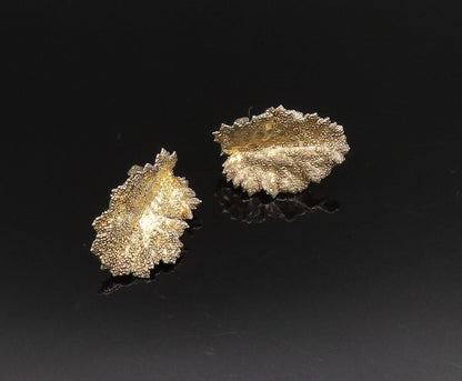 925 Silver  Vintage Gold Plated Textured Leaf Non Pierced Earrings  EG12038