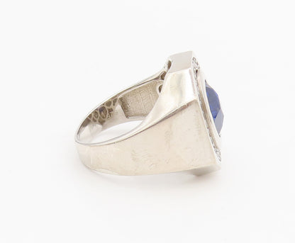925 Sterling Silver  Vintage Bulged Border Sapphire Halo CZ Ring Sz 9  RG26989