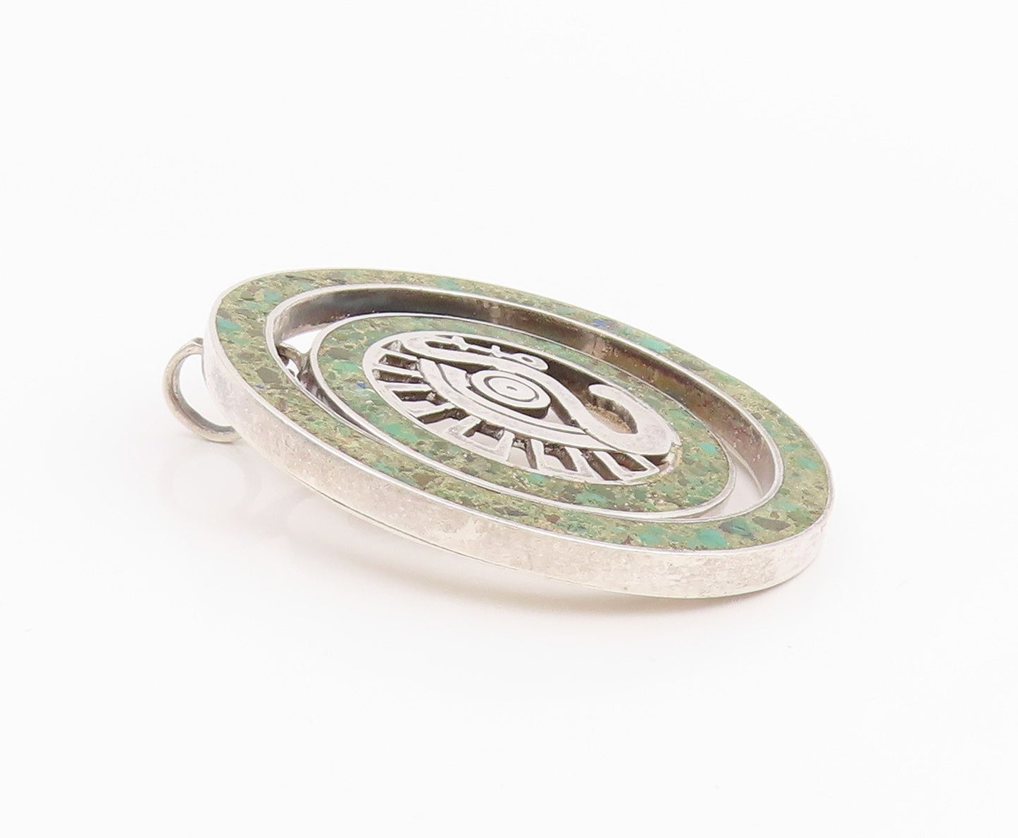 925 Sterling Silver Vintage Pendant MIGUEL MELENDEZ TAXCO Turquoise  PT26038