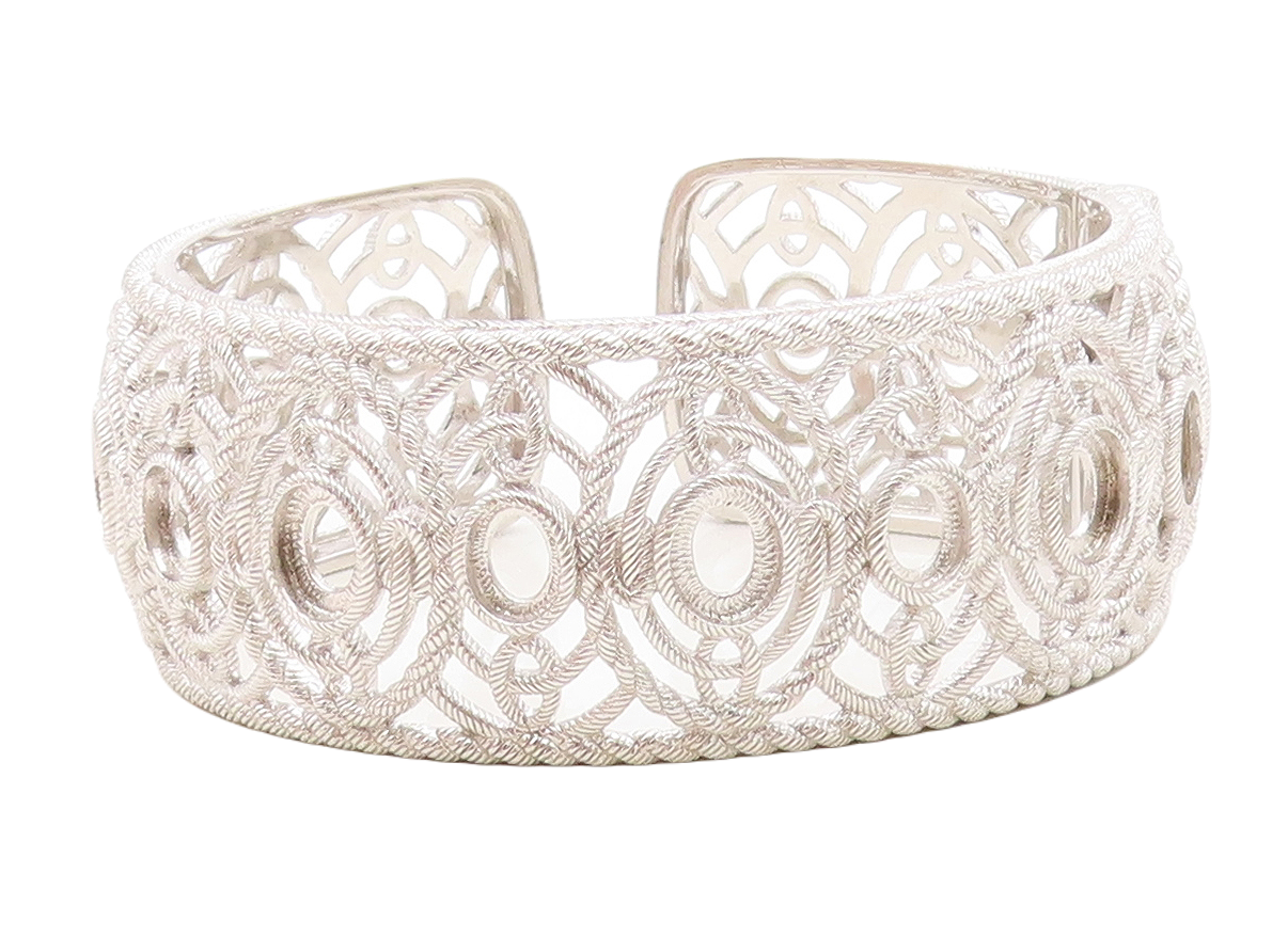 JUDITH RIPKA 925 Sterling Silver  Shiny Open Twist Design Cuff Bracelet BT2979