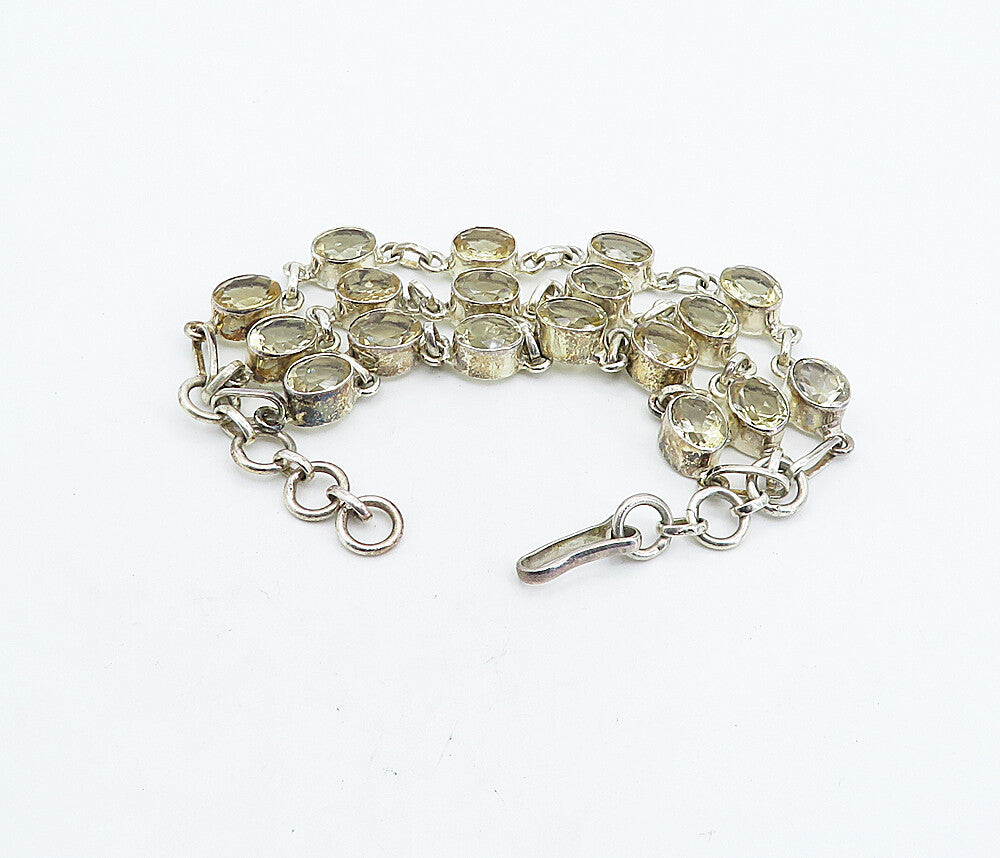 925 Sterling Silver  Vintage Yellow Topaz Three Row Chain Bracelet  BT3150