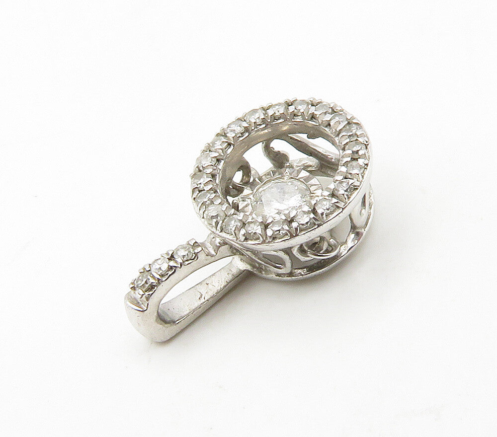 925 Sterling Silver  Shiny Genuine Diamonds Petite Round Pendant  PT12047