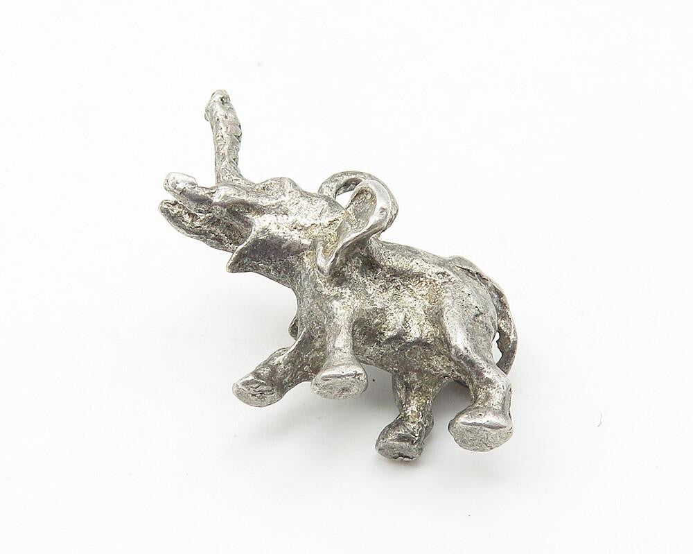 925 Sterling Silver  Vintage Petite Dark Tone Elephant Motif Pendant  PT8166