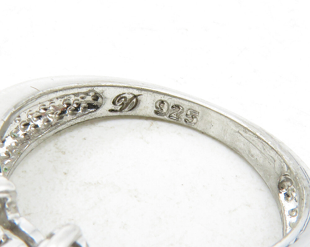 925 Sterling Silver  Cubic Zirconia & Topaz Floral Band Ring Sz 6  RG12579