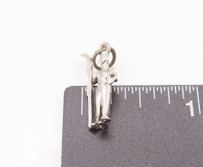 925 Sterling Silver Vintage Pendant Minimalist Carved Skiing Man Charm  PT22763