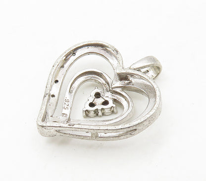 925 Sterling Silver  Vintage Genuine Diamonds Love Heart Pendant  PT12167