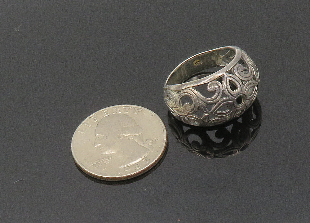 925 Sterling Silver  Vintage Dark Tone Floral Swirl Band Ring Sz 8  RG20307