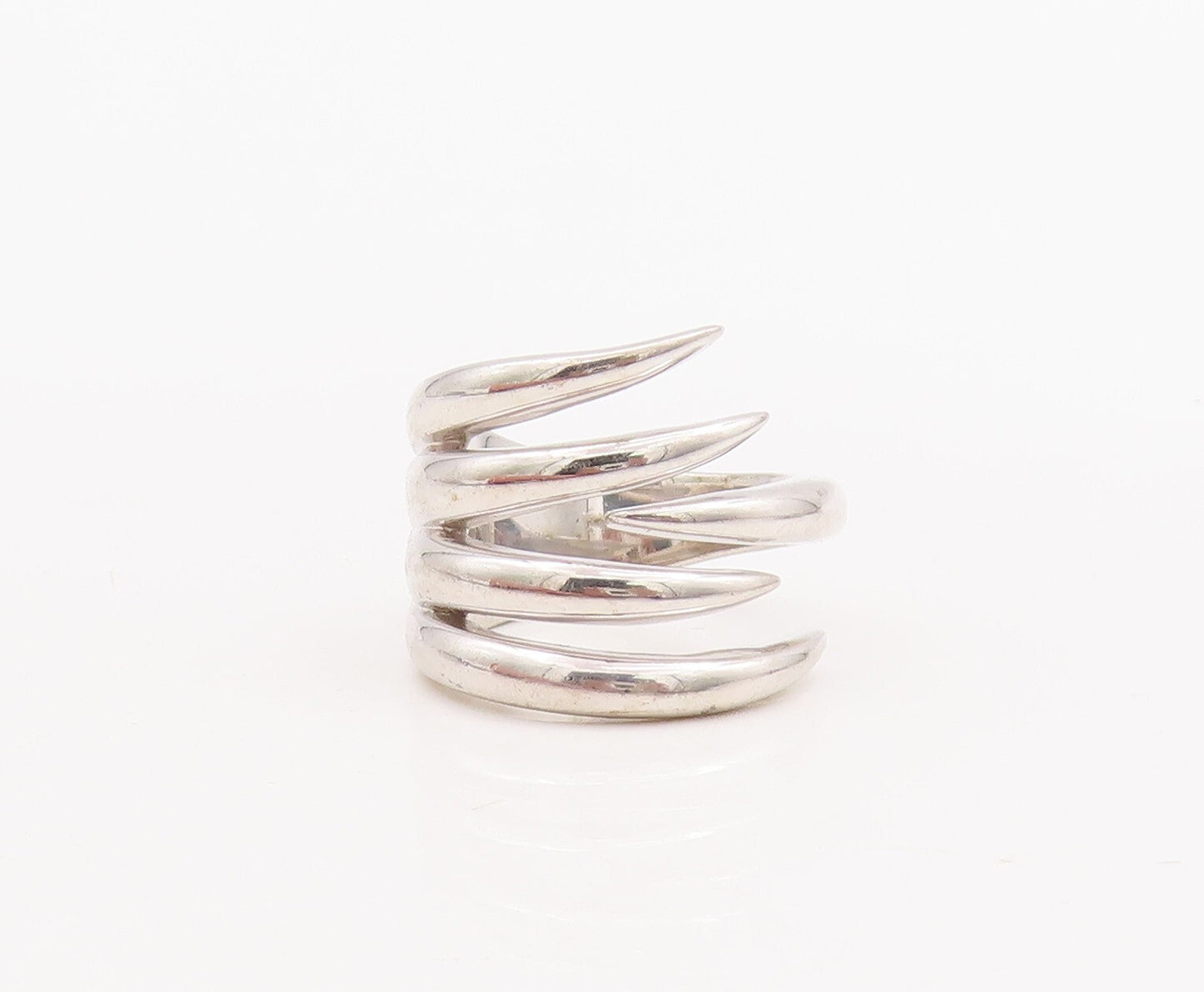 925 Sterling Silver Vintage Ring Modernist Solid Cutout Spikes   Sz 7.5  RG29103