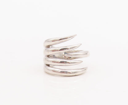 925 Sterling Silver Vintage Ring Modernist Solid Cutout Spikes   Sz 7.5  RG29103