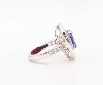925 Sterling Silver Vintage Ring Rectangle Cut Sapphire Halo Topaz Sz 7  RG30265