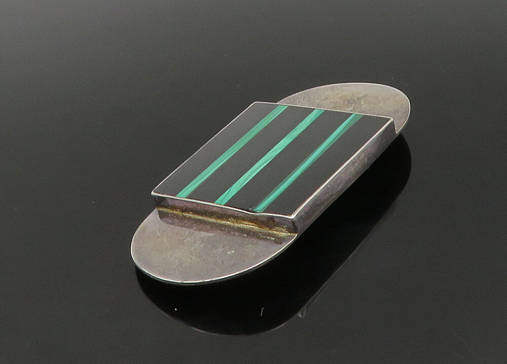 GFMW 925 Sterling Silver  Vintage Black Onyx & Malachite Brooch Pin  BP8842