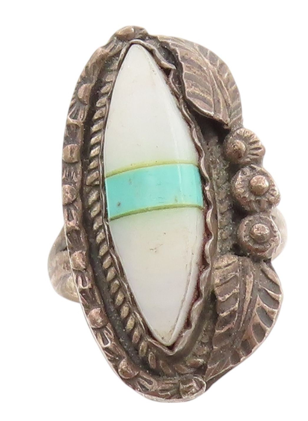 925 Sterling Silver Vintage Ring NAVAJO ZUNI Mother Of Pearls Gem  Sz 7 RG32566