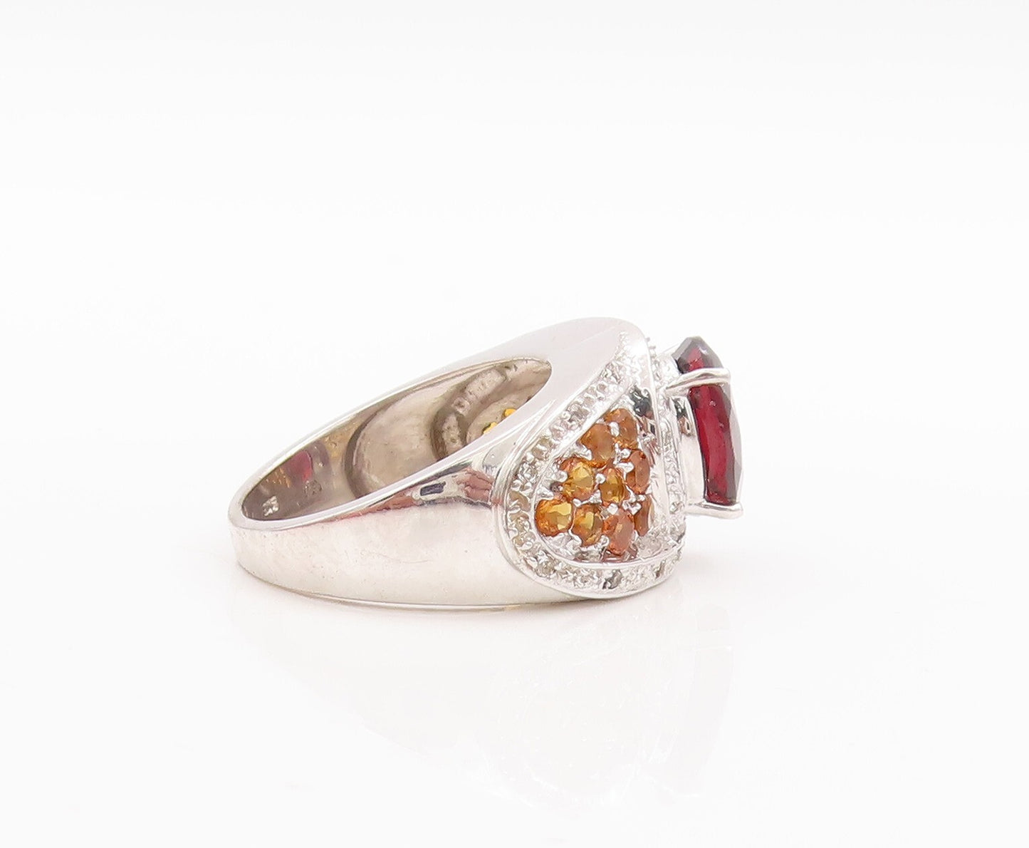 925 Sterling Silver Vintage Ring Oval Garnet Citrine & Topaz Inlay Sz 7  RG29455