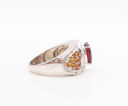 925 Sterling Silver Vintage Ring Oval Garnet Citrine & Topaz Inlay Sz 7  RG29455