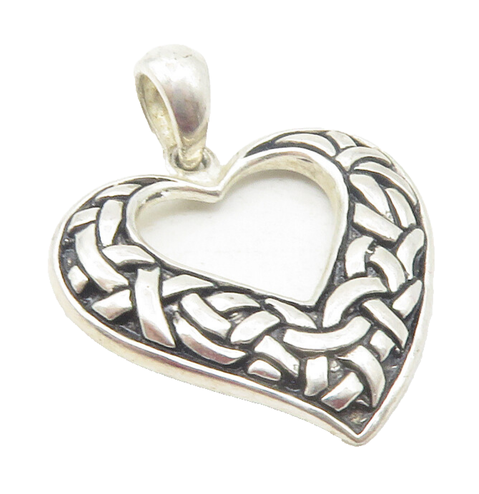 925 Sterling Silver  Vintage Twist Knot Patterned Love Heart Pendant  PT9569