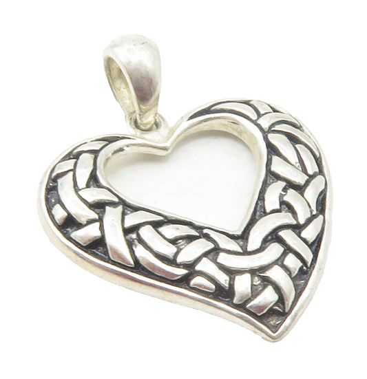 925 Sterling Silver  Vintage Twist Knot Patterned Love Heart Pendant  PT9569