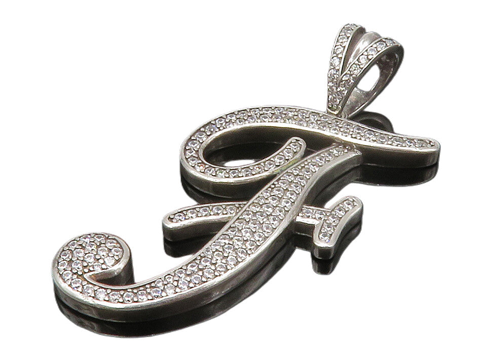 925 Sterling Silver  Shiny Cubic Zirconia Letter F Initial Pendant  PT10437