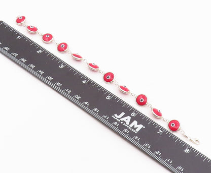 925 Sterling Silver  Vintage Red Evil Eye Protection Chain Bracelet  BT9403