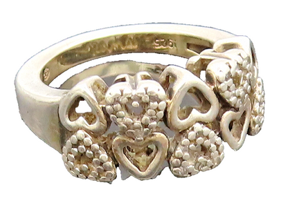 925 Silver Vintage Mini Hearts Cutout Double Diamond Band Ring Sz 6.75 RG26810