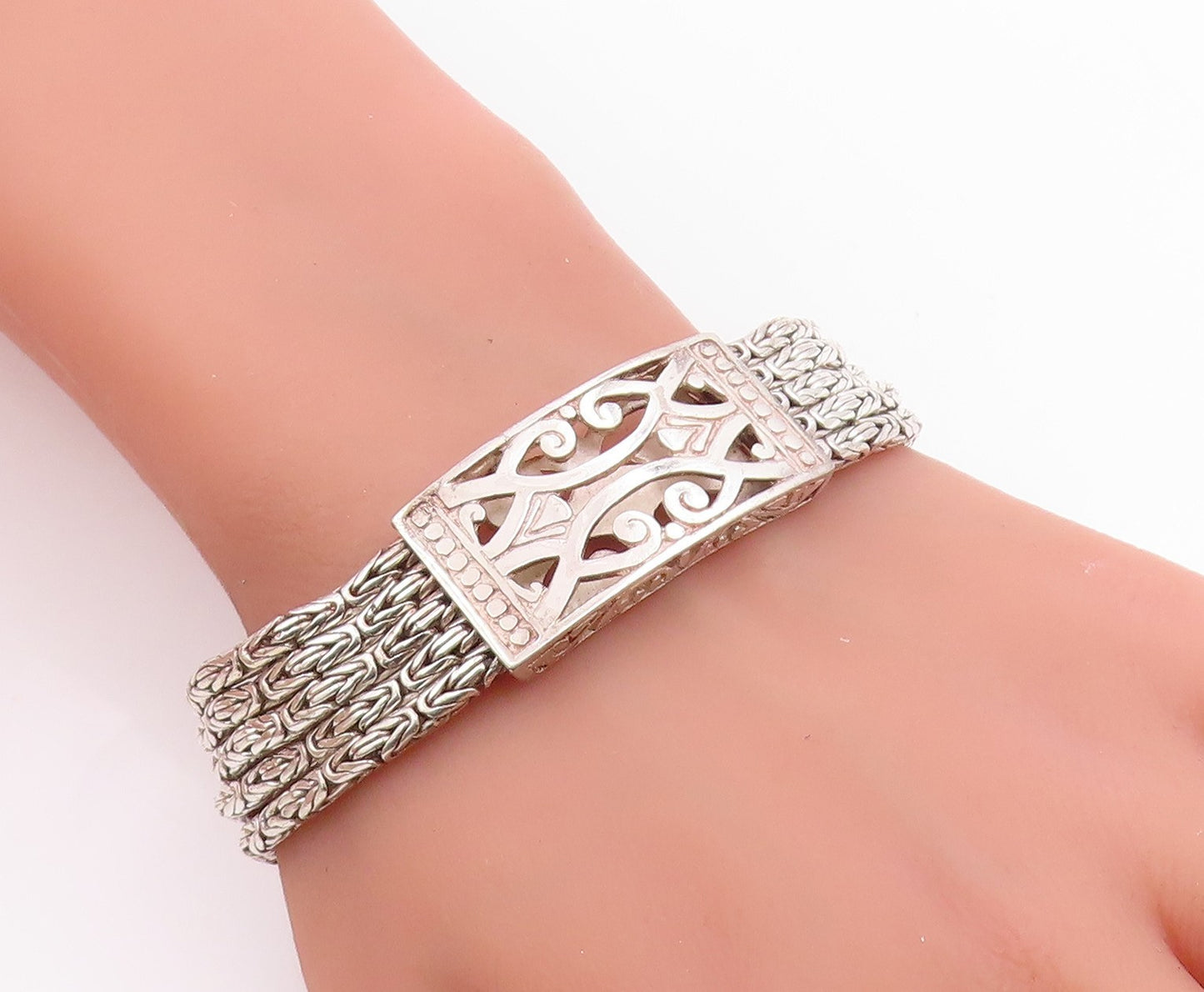 925 Sterling Silver Vintage Bracelet Classic Multi Strand Braided Link  BT12055