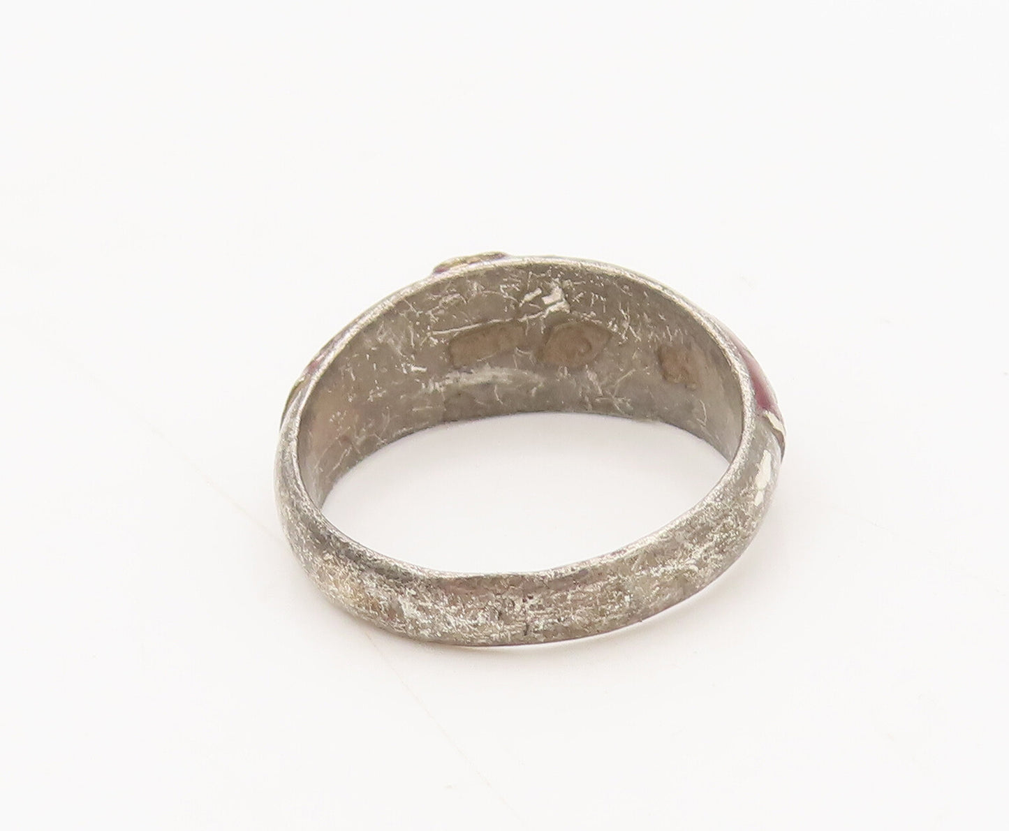 CHINESE 925 Silver  Vintage Antique Painted Flower Solid Ring Sz 6.5  RG27274