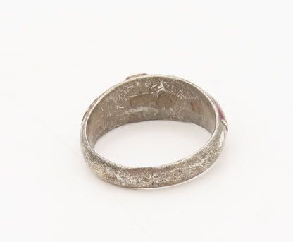 CHINESE 925 Silver  Vintage Antique Painted Flower Solid Ring Sz 6.5  RG27274
