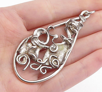 925 Sterling Silver  Vintage Modernist Sculpted Swirl Design Pendant  PT4978
