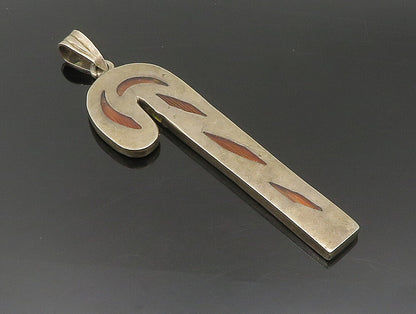 925 Sterling Silver  Vintage Orange Glass Candy Cane Pendant  PT20087