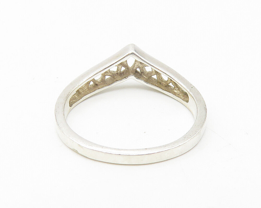925 Sterling Silver  Vintage Shiny Pointed Open Design Band Ring Sz 8  RG11105