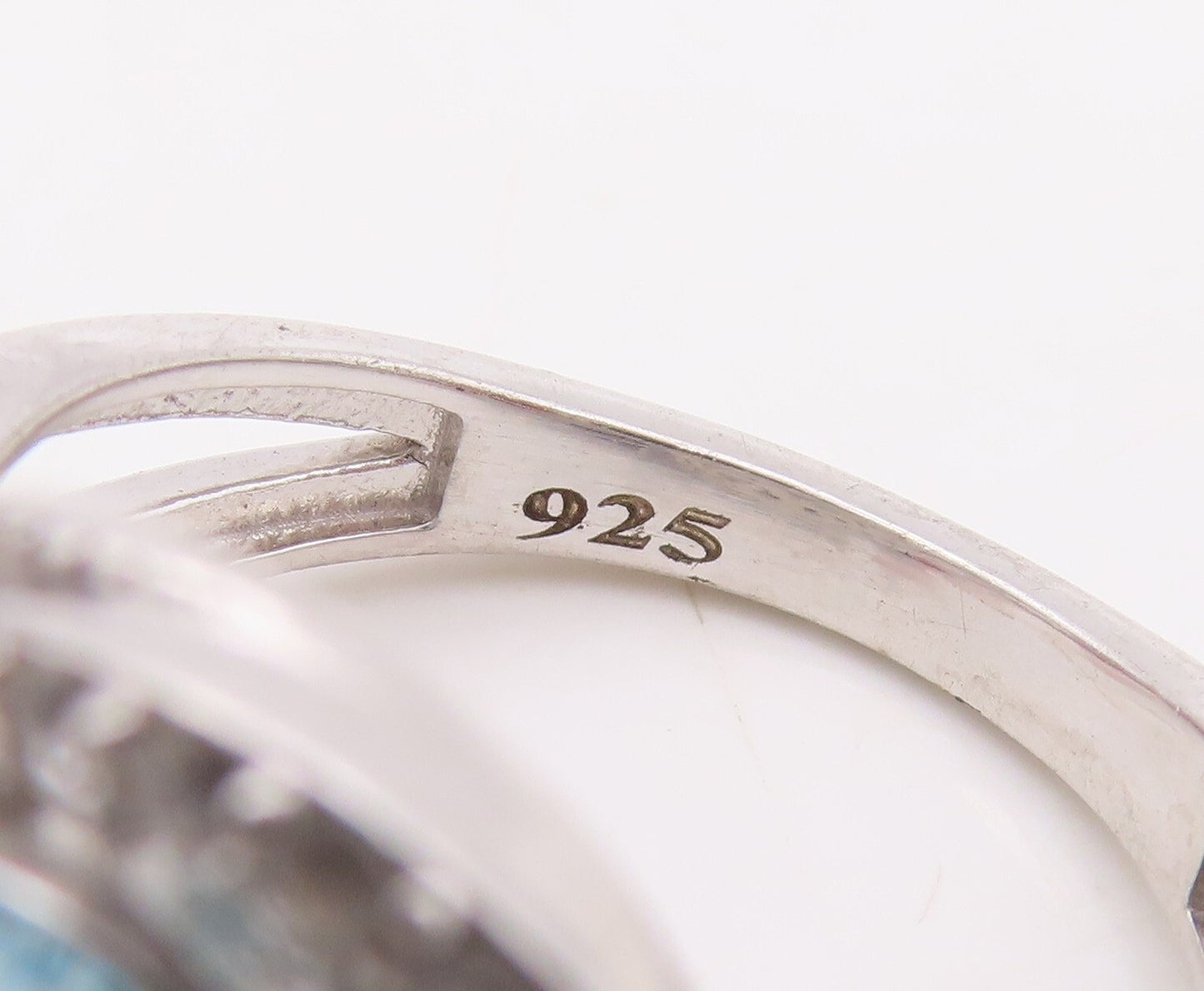 925 Sterling Silver Vintage Ring Designer Oval Blue Halo White CZ  Sz 8  RG30621