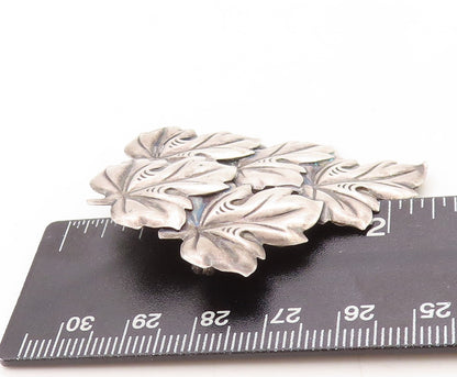 925 Sterling Silver Vintage Brooch Pin Dark Tone Carved Leaves Cluster   BP11345