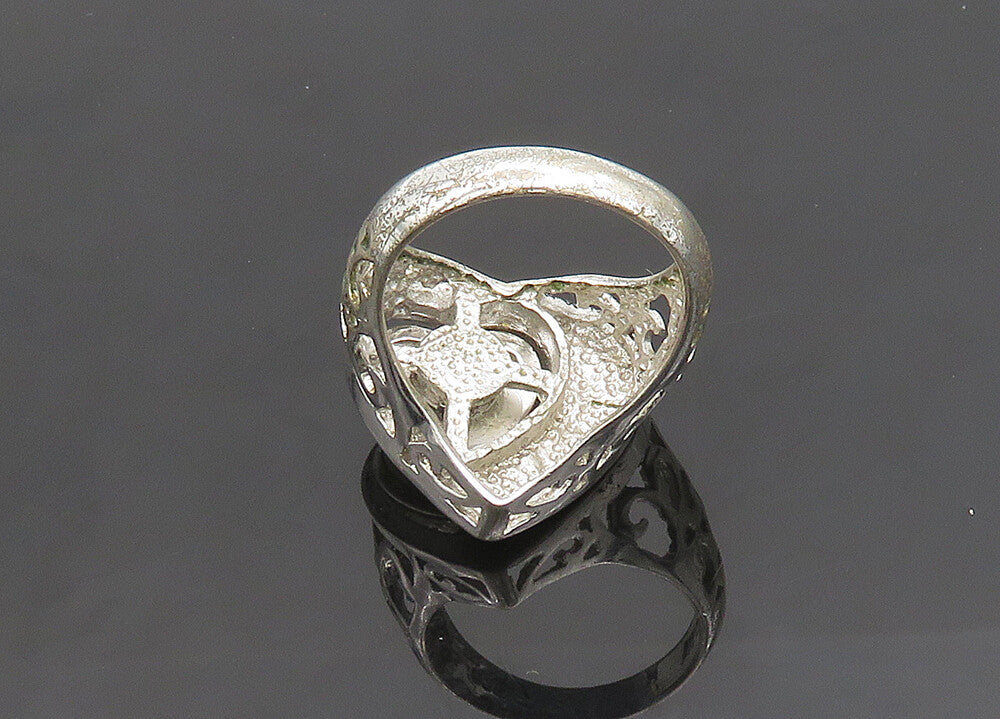 925 Sterling Silver  Vintage Mother Of Pearl Heart Cocktail Ring Sz 7  RG19939