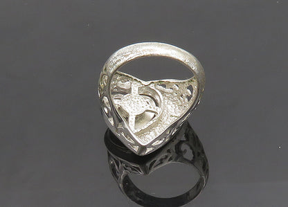 925 Sterling Silver  Vintage Mother Of Pearl Heart Cocktail Ring Sz 7  RG19939