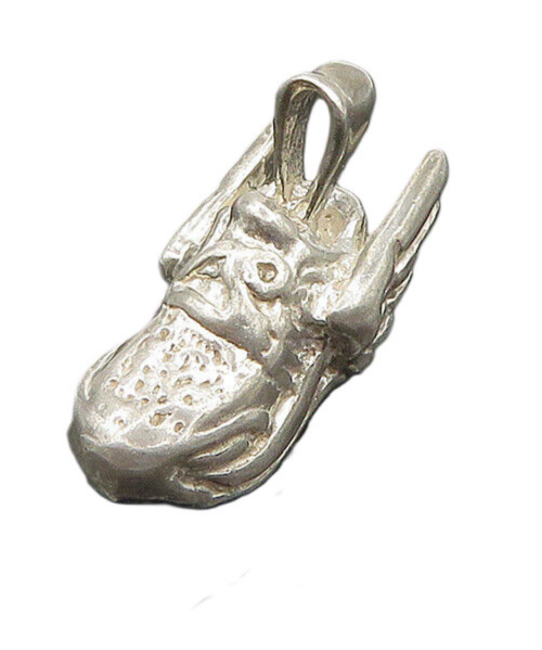 925 Sterling Silver  Vintage Shiny Winged Sneaker Shoe Pendant  PT15213