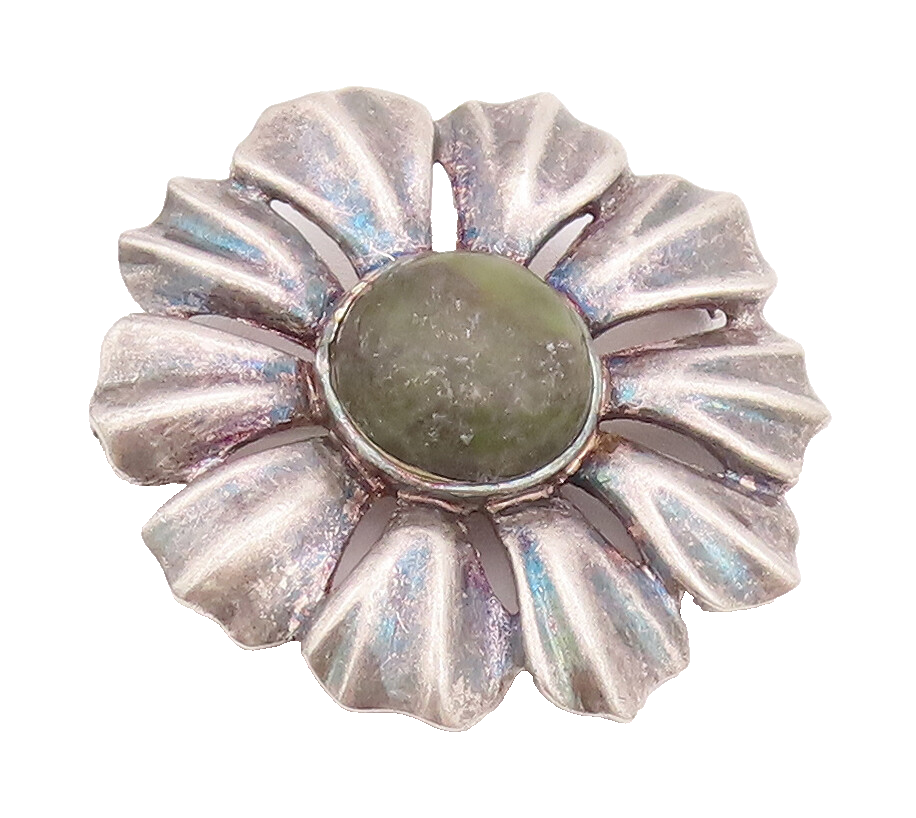 925 Sterling Silver Vintage Brooch Pin Ireland Connemara Marble Flower  BP10774