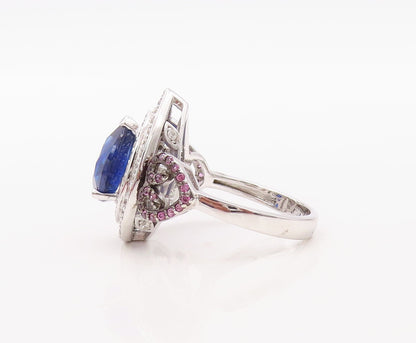 925 Sterling Silver Vintage Ring Drop Cut Sapphire Halo 2 Tone CZ  Sz 7  RG30839