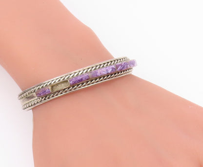 YAZZIE NAVAJO 925 Silver  Vintage Multi Charoite Braided Cuff Bracelet  BT9538