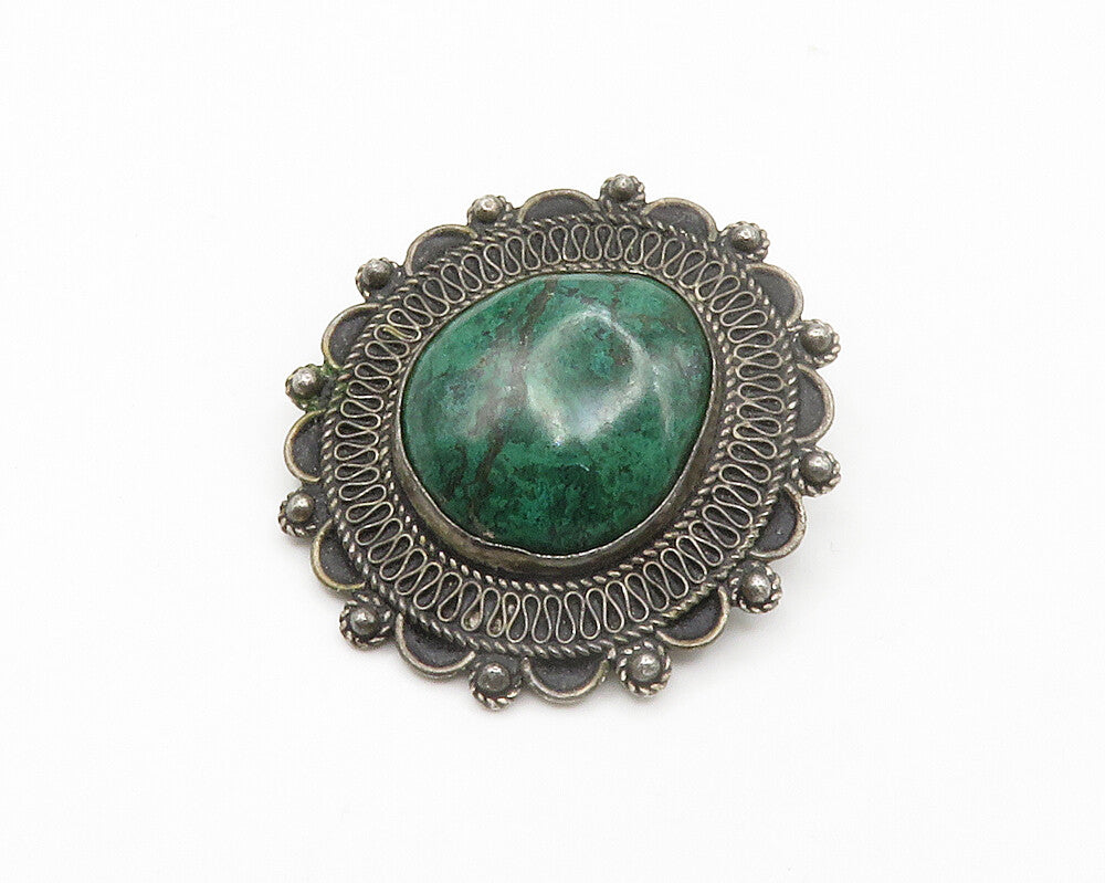 ISRAEL 925 Sterling Silver  Vintage Cabochon Eilat Stone Brooch Pin  BP5747
