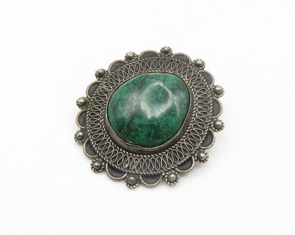 ISRAEL 925 Sterling Silver  Vintage Cabochon Eilat Stone Brooch Pin  BP5747