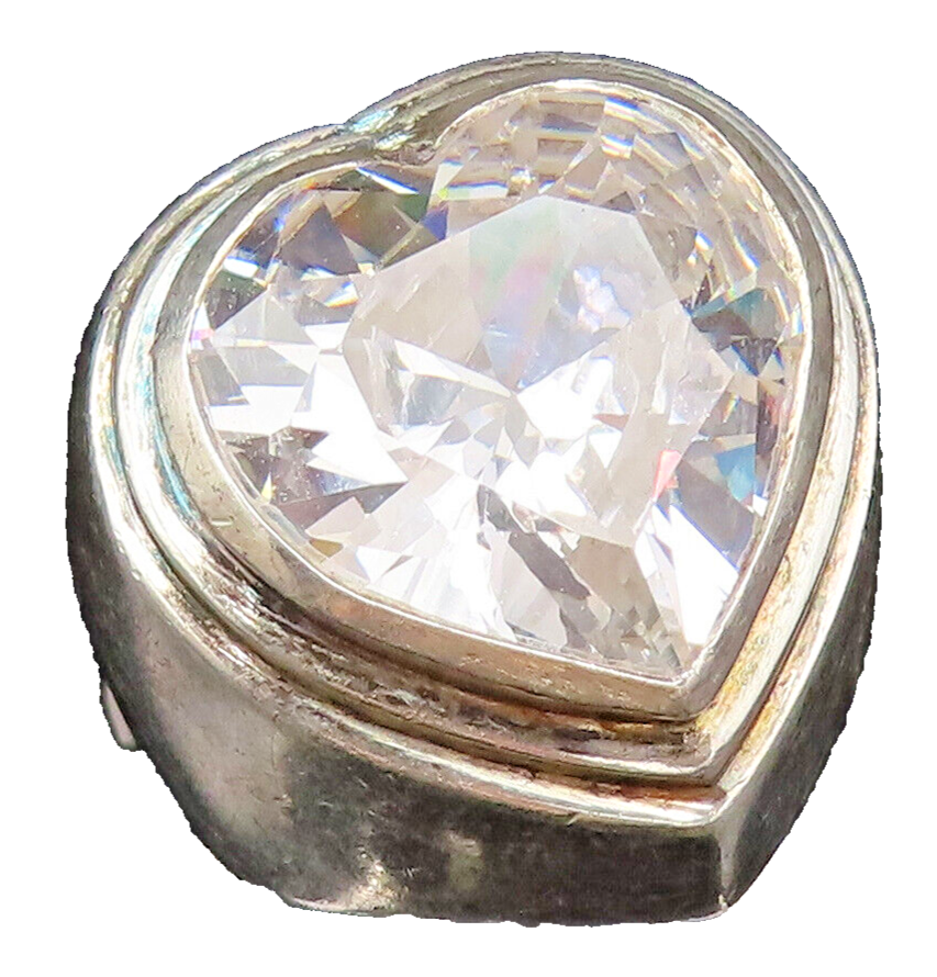 925 Silver  Vintage Heart Shaped Cubic Zirconia Dome Ring Sz 5.5  RG26027