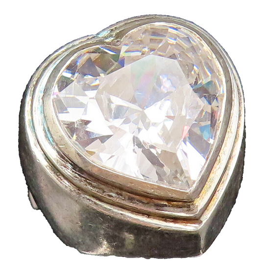 925 Silver  Vintage Heart Shaped Cubic Zirconia Dome Ring Sz 5.5  RG26027