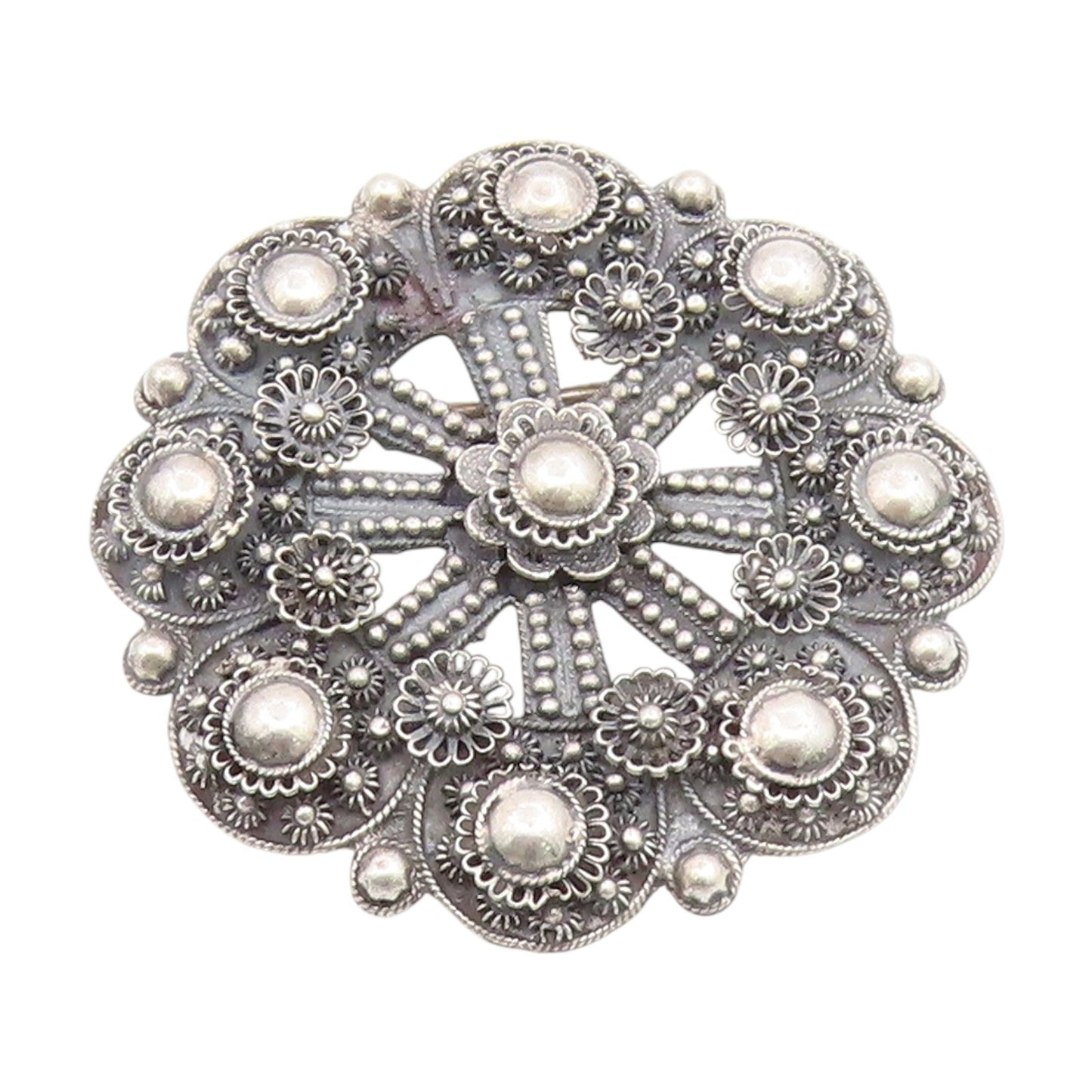925 Sterling Silver Vintage Brooch Pin Classic Sunburst Floral Filigree  BP12395
