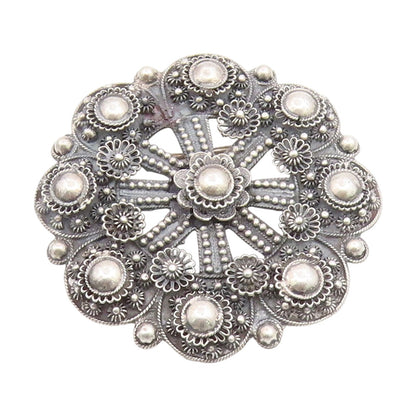 925 Sterling Silver Vintage Brooch Pin Classic Sunburst Floral Filigree  BP12395