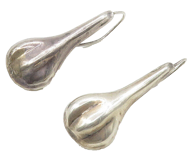 MEXICO 925 Sterling Silver  Vintage Shiny Hollow Smooth Drop Earrings  EG8302