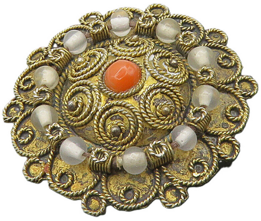 ISRAEL 925 Sterling Silver  Vintage Petite Coral Twist Dome Brooch Pin  BP6374