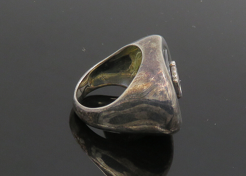 RLM STUDIO 925 Silver  Vintage Hematite 'Om' Symbol Band Ring Sz 7  RG20002