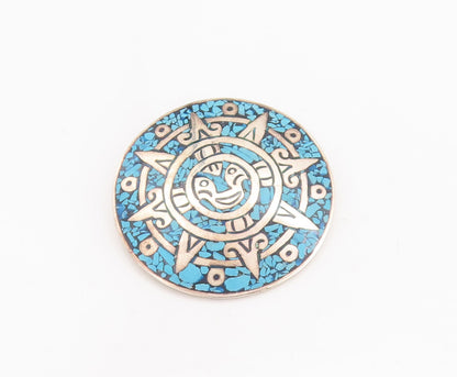925 Sterling Silver Vintage Brooch Pin MEXICO Crushed Larimar Celtic Sun BP11055