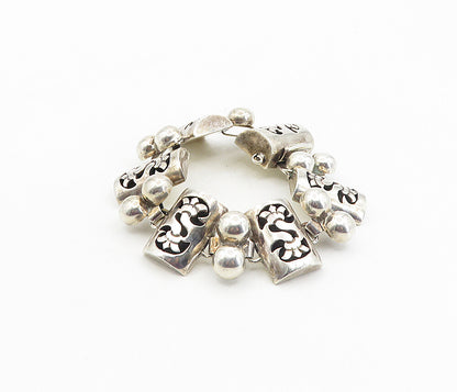 MEXICO 925 Silver  Vintage Dark Tone Cutout Dome Link Chain Bracelet  BT3956