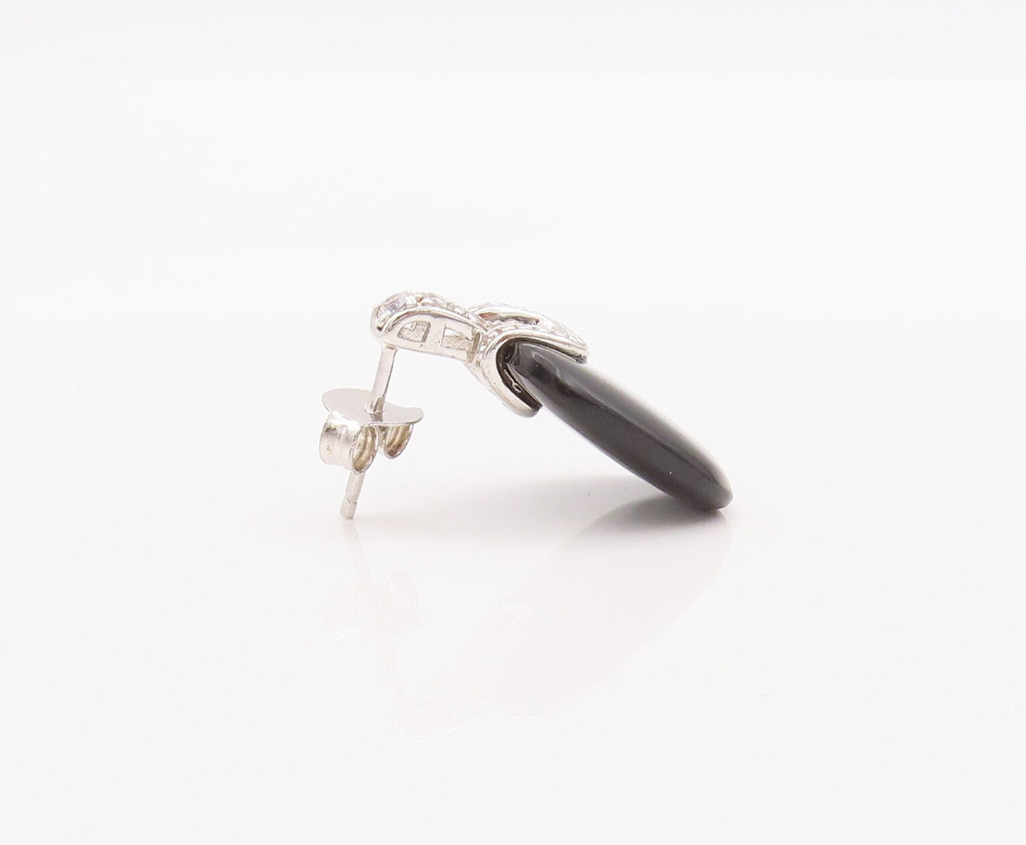 925 Sterling Silver Vintage Earrings Square Cabochon Onyx Beaded CZ  EG13010