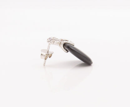 925 Sterling Silver Vintage Earrings Square Cabochon Onyx Beaded CZ  EG13010